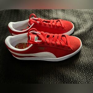 Puma Kids Red and White Suede Sneakers
